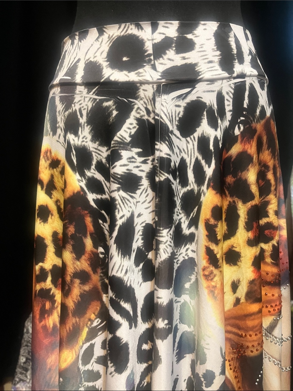 Leopard Print A-Line Skirt in Black, White & Gold